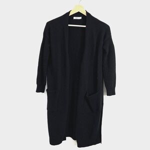 UGG Wool Blend Knit Cardigan Open Front Black XS Long Sleeves Pouch Pockets Boho